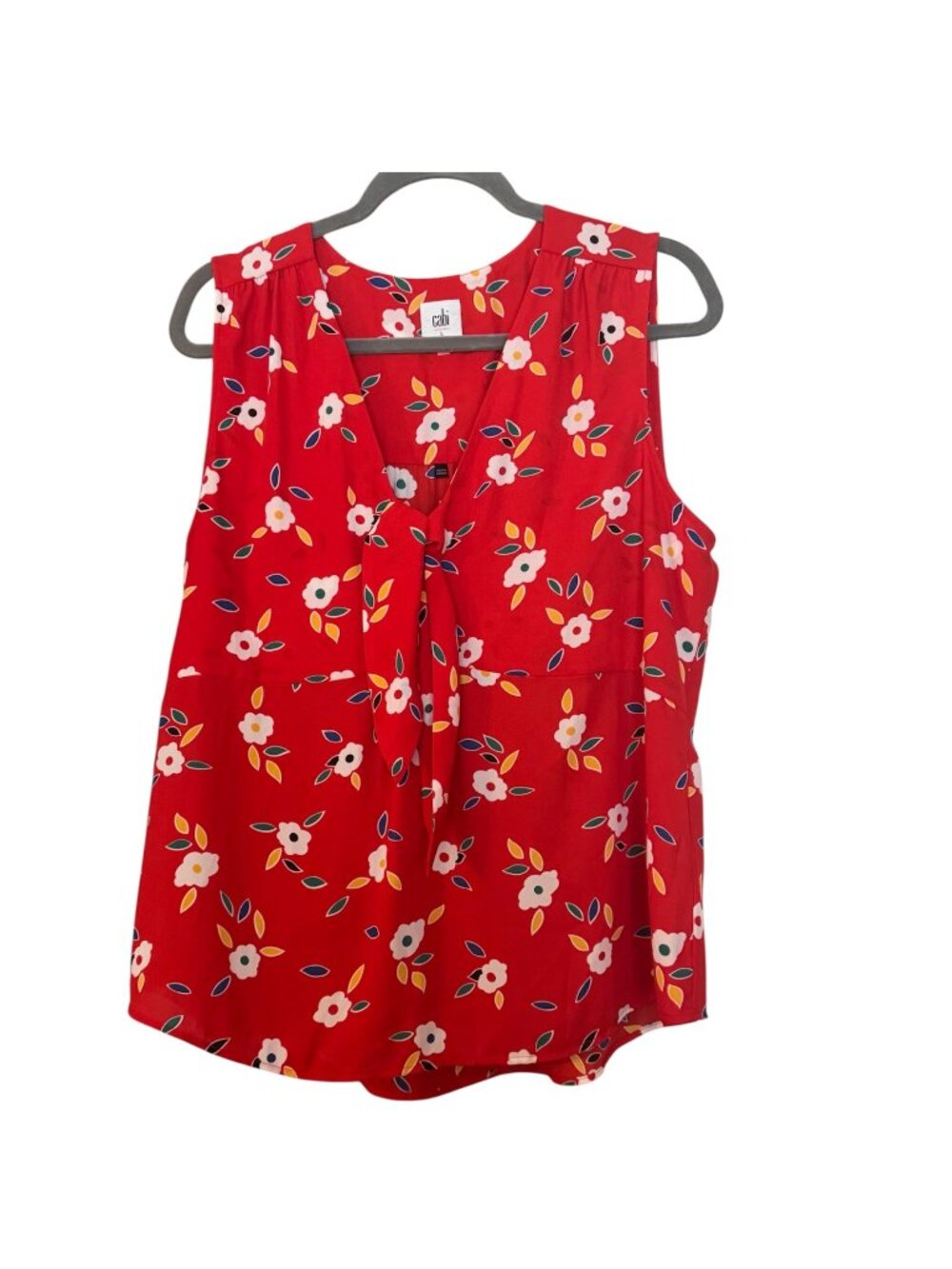 Cabi Tied Up Top Red Floral Tie Front Sleeveless Blouse Women's L